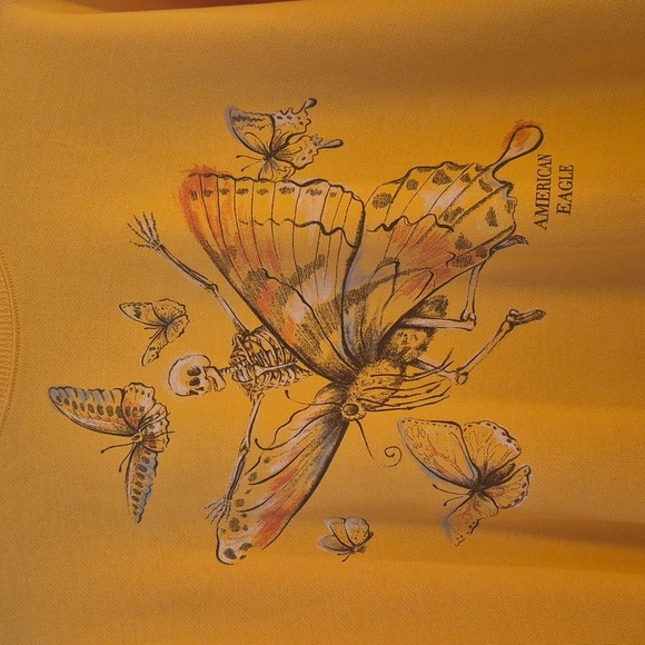 American Eagle Yellow Skeleton Butterfly Sweatshirt | Crewneck Graphic | Size M - Picture 3 of 5